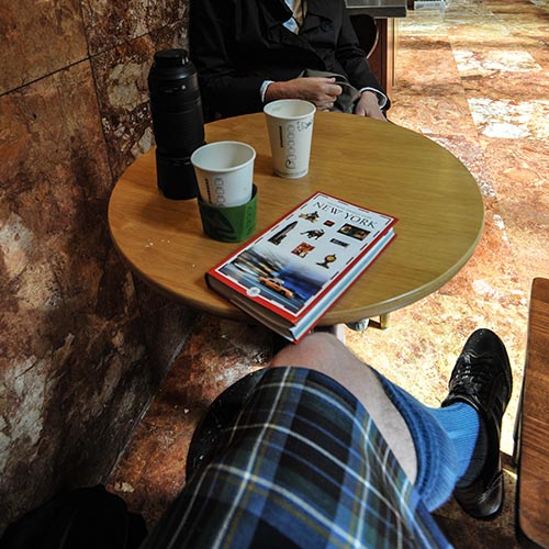 Kilt on a red bench